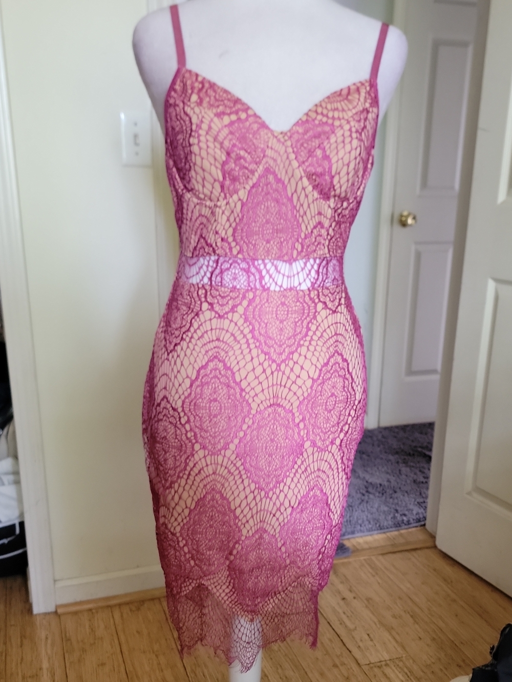 Nellis Sleeveless Pink Lace Sheath Dress